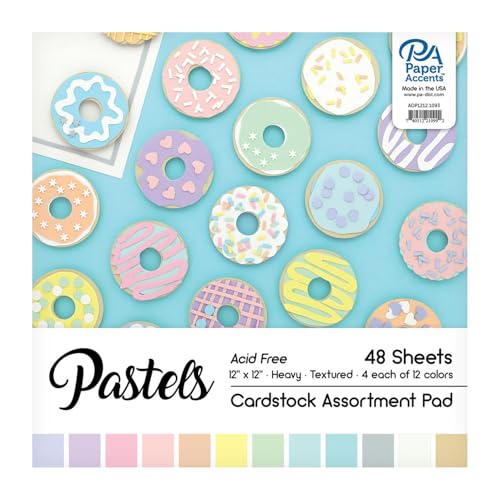 Paper Accents 12x12 Cardstock Pad, Pastel Assortment, 48 Sheets, Heavyweight Textured Solid Core Paper, Scrapbooking, Card Making, Crafts, DIY Projects, School Supplies, Art Projects - color: Pastel