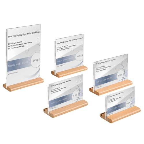 2 Pack Acrylic Label Holder Price Tag Displays Sign Holder Data Card Holder Wood Base Table Top Sign Stand (Beech 100*100mm/3.94x3.94 inches) - color: Beech 100*100mm/3.94x3.94 inches
