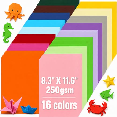 Thenshop 160 Pcs 8.5" x 11" Colored Cardstock Paper Bulk 16 Assorted Colors 250 GSM Heavy Weight Thick Double Sided Printed Colored Paper for Scrapbooking Card Making DIY Crafts School Office