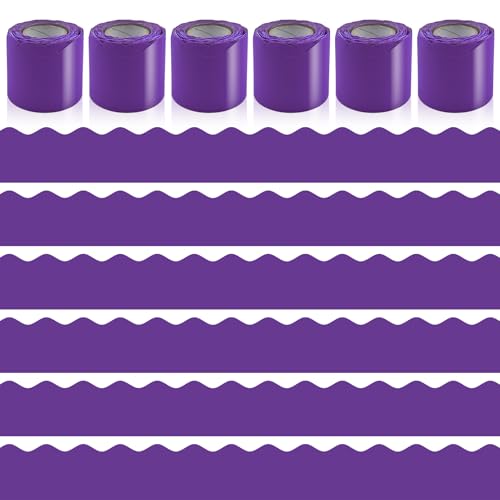 6 Rolls 196.8 Ft Bulletin Board Borders - Purple Classroom Borders for Scalloped Bulletin Board Trim - Teacher Border for School, Classroom, Office, Poster, Home & Party Decorations - color: Purple