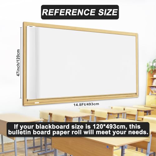 White Bulletin Board Paper Roll,14.8FTx47IN Large Reusable Waterproof Erasable Classroom Wall Background Backdrop, Fade-Resistant Fabric Wrapping Paper School Decors Teacher Supplies - color: White