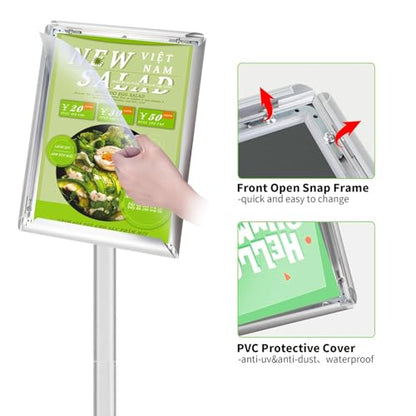 3Packs Heavy Duty Adjustable Pedestal Poster Sign Stand, 11x17 Aluminum Open Floor Standing Sign Holder for Vertical and Horizontal View Display, Silver