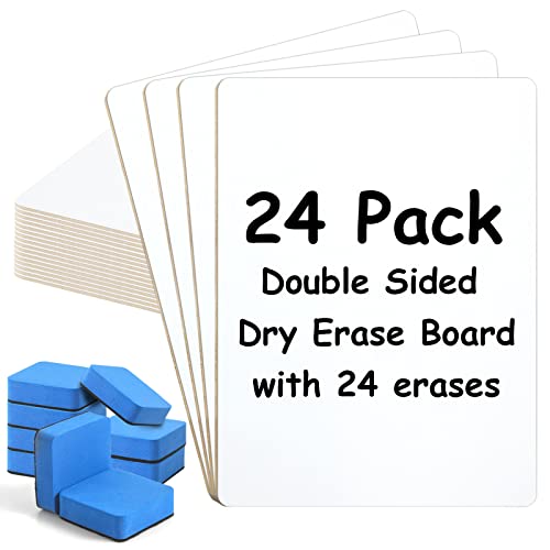 ShyLizard 24Pack Dry Erase Boards, Double Sided Small White Board for Classroom Students, 9"x12" Personal Mini White Board Bulk, Dry Erase Board with 24Erasers for Classroom Teachers Office Supplies