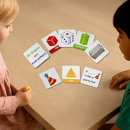Magnetic 3D Shapes Flash Cards, Geometric Solids Matching Game, Educational Learning Aids & Math Manipulatives for Classroom and Home - color: 3d Shapes & Pictures-18p,colorful