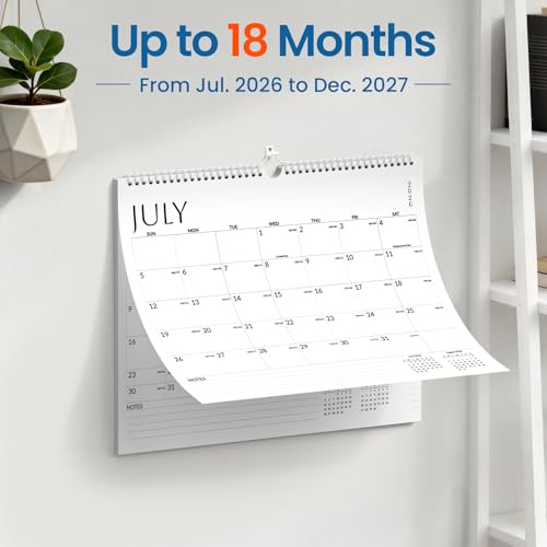 SUNEE 2026-2027 Calendar - 18 Months Wall Calendar Jul. 2026 - Dec. 2027, 14.5"x11.5" Big Grid Hanging Calendar with Note for Organizing & Planning, White - color: White
