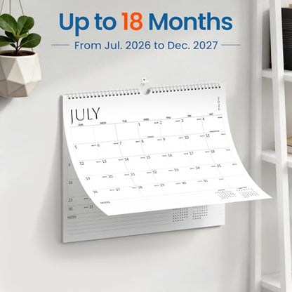 SUNEE 2026-2027 Calendar - 18 Months Wall Calendar Jul. 2026 - Dec. 2027, 14.5"x11.5" Big Grid Hanging Calendar with Note for Organizing & Planning, White - color: White