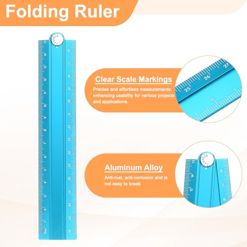 HARFINGTON Folding and Straight Ruler Kit 30/15cm Metric Aluminum Alloy Plastic Protractor Foldable Angle Ruler for Home Classroom Office, Blue - color: Blue