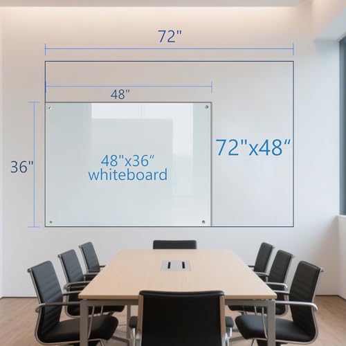 KIZZBY Glass Dry Erase White Board - Magnetic Boards for Wall, 72"x48" Large Frameless Whiteboard for Office, Home & School - color: 72"x48" White