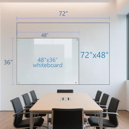 KIZZBY Glass Dry Erase White Board - Magnetic Boards for Wall, 72"x48" Large Frameless Whiteboard for Office, Home & School - color: 72"x48" White