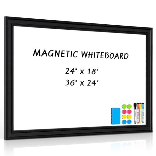 Large White Board for Wall, 36''x24'' Magnetic Dry Erase Board, Decorative Whiteboard with Black Wooden Frame, Hanging Writing Board for Home Office School Dorm - color: Black, size: 36"W x 24"H