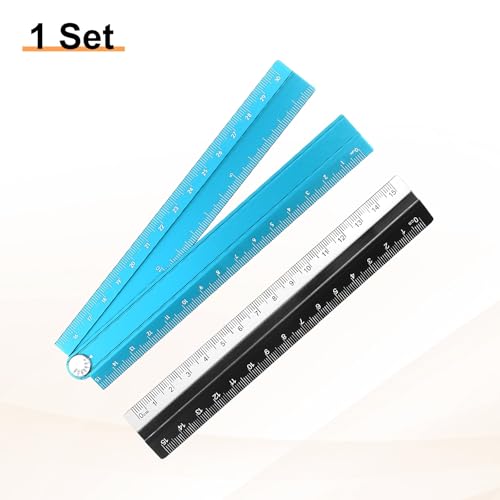 HARFINGTON Folding and Straight Ruler Kit 30/15cm Metric Aluminum Alloy Plastic Protractor Foldable Angle Ruler for Home Classroom Office, Blue - color: Blue