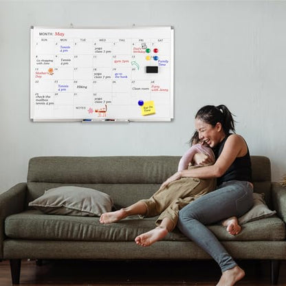 Comix Magnetic Dry Erase Calendar Whiteboard, 36 x 24 Inches Monthly Calendar Dry Erase Board for Wall, Aluminum Frame Planner White Board with Dry Erase Markers, Eraser, Magnets - size: 36"W x 24"H