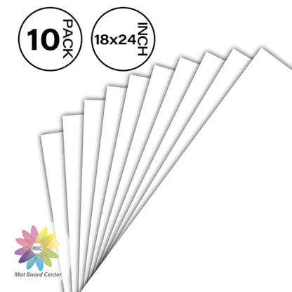 Mat Board Center, Pack of 10 18x24 White Uncut Mat Boards, Acid-Free Backing Matte Boards for Frames, Prints, Photos, Pictures - size: 18x24
