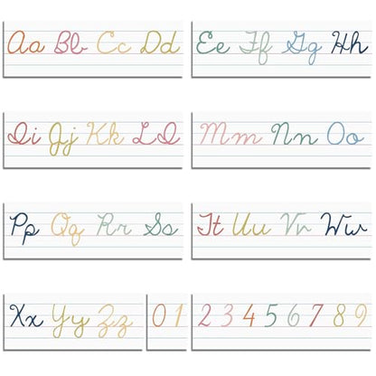 Set of 9 Cursive Writing Bulletin Board Cursive Alphabet Wall Strip for Teacher Supplies, Classroom Teaching Tool, Homeschooling, Kids Education(Colorful) - style: Colorful