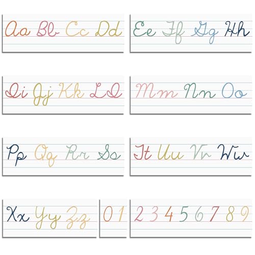 Set of 9 Cursive Writing Bulletin Board Cursive Alphabet Wall Strip for Teacher Supplies, Classroom Teaching Tool, Homeschooling, Kids Education(Colorful) - style: Colorful