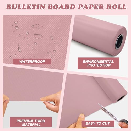 Pink Bulletin Board Paper Roll,14.8FTx47IN Large Reusable Waterproof Erasable Classroom Wall Background Backdrop, Fade-Resistant Fabric Wrapping Paper School Decors Teacher Supplies - color: Light Mauve