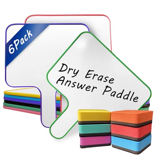 6 Pack Dry Erase Answer Paddles 10''x 8'' - Double Sided Handheld Mini Whiteboards with 6 Colorful Erasers Voting Auction Boards Small Writing Board for Office Classroom Teacher Supplies and Games - size: 6 pack