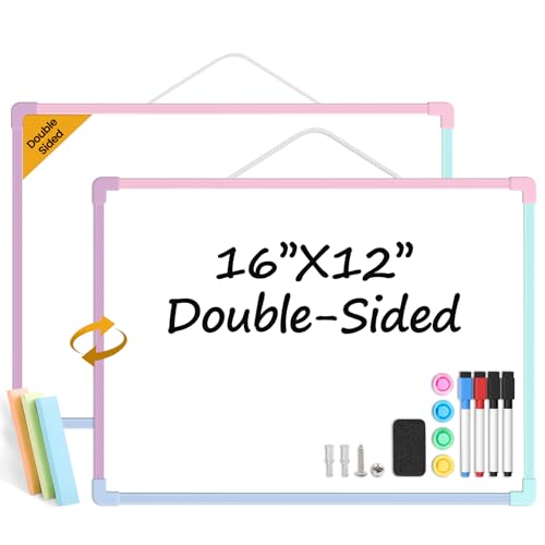 Colorful Frame Small Dry Erase Board for Wall, 16" x 12" Double-Sided Hanging Whiteboard with 4 Markers, 4 Magnets and 3 Mini Sticky Notes, Portable Whiteboard for Kids, School, Home, Office - color: Colorful, size: 16"x12"