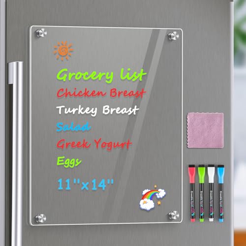 MaxGear Acrylic Fridge Whiteboard Magnetic Dry Erase Board, 11 x 14 Inch | Larger Writing Space, Strong Magnetic Hold, Smooth Writing and Easy Cleaning for Grocery Lists And Family Organization - size: 11“x14”