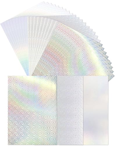 30 Pack Metallic Holographic Card Stock Shiny Iridescent A4 Thick Cardstock Mirror Paper Poster Boards Reflective Sheets for Cardmaking Scrapbook Signs Party Decor DIY Craft (8.5x11 inch) - color: Holographic Style New