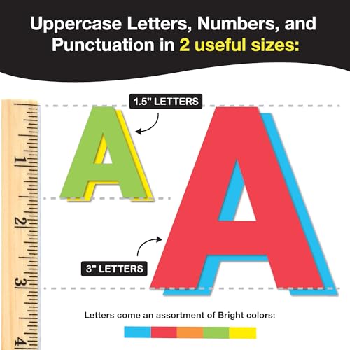 Combo Pack Large & Small Bulletin Board Letters & Numbers, Bright Multicolored 1.5 & 3 in. US Made Capital Alphabet Letters, Numbers, Punctuation for Posters, Bulletin Boards, Classroom (710 pc)