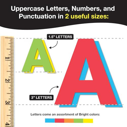 Combo Pack Large & Small Bulletin Board Letters & Numbers, Bright Multicolored 1.5 & 3 in. US Made Capital Alphabet Letters, Numbers, Punctuation for Posters, Bulletin Boards, Classroom (710 pc)