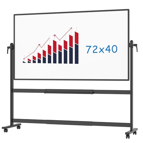 VIZ-PRO Double-Sided Magnetic Mobile Whiteboard, 72 x 40 Inches, Rolling Dry Erase Board Easel Stand on Wheels with Black Aluminium Frame for School Office Home - size: 72"W x 40"H