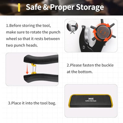 XOOL Upgraded Long Handle Leather Hole Punch Set, Punch Pliers with Effort-Saving Design, Ideal for Belts, Shoes, Saddles & DIY Leather Work - style: Pro
