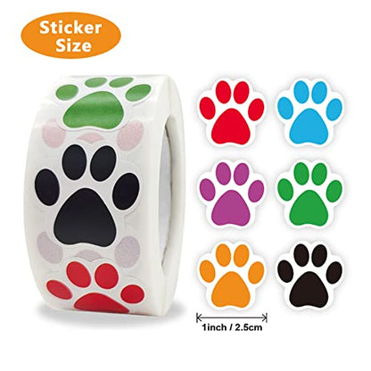 2000 PCS Colorful Paw Prints Stickers Dog Cat Bear Paw Dog Stickers for Laptop Reward Sticker Stationery Teacher for Student (1 Inch, 4 Rolls 6 Colors)