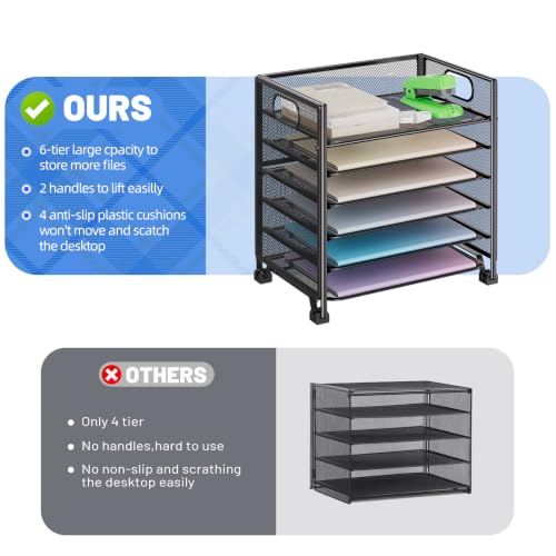 Simple Trending 6-Tier Letter Tray Organizer, Metal Mesh File Holder, Black | 6-Tier Large Capacity Paper Organizer | Metal Mesh | Non-Slip Feet | Tool-Free Assembly | 24H Support | Black for Office - size: 13.4" x 9.4" x 15.6"
