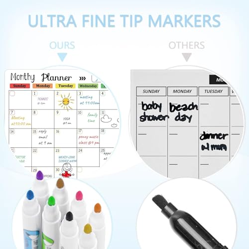 Hivillexun Magnetic Dry Erase Calendar Whiteboard Set (4-Pack) for Home and Kitchen, with Monthly and Weekly Views (16.5” x 11.8”), Magnetic Whiteboard and Daily Planners (12” x 8”) 8 Markers & Eraser - color: White Monthly/Weekly/Daily Planners Grocery L