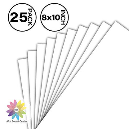 Mat Board Center, Pack of 25, 8x10 White Backing Boards, 4-Ply Thickness Cardboard for Picture/Photo/Framing Back Support - size: 8x10