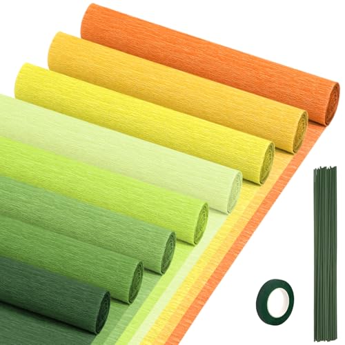 Crepe Paper Streamers 8 Rolls, 10 x 98Inch 8 Yellow&Green Colors Crepe Paper Sheets for DIY Gift Colourful Paper Flower Wrapping Paper Crafts Birthday Wedding Holiday Party Decorations - color: Yellow&Green