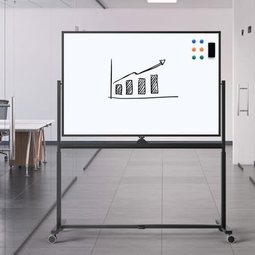 Rolling Whiteboard, 48 x 32 Inches Magnetic White Board with Stand, Double-Sided Large Standing Dry Erase Board on Wheels, Height-Adjustable Mobile Dry Erase Board for Office, Home, Classroom - color: Black - Upgraded, size: 48"x32"