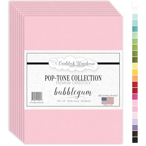 Cardstock Warehouse Pop-Tone Bubblegum Pink Cardstock Paper – 50 Sheets, 8.5 x 11" - 65 lb / 175 GSM Premium Pink Card Stock for Die-cutting, Crafts, Printing, Card Making and DIY Projects - color: Bubblegum Pink