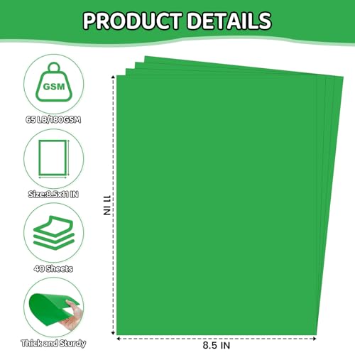 Cardstock 8.5 X 11, 40 Sheets Green Card Stock, 65lb/ 180gsm Copy Paper, Cardstock Printer Paper For Art, Painting, Invitations, DIY Cards, Craft, Construction, School & Office Supplies - color: Green, size: 40Sheets