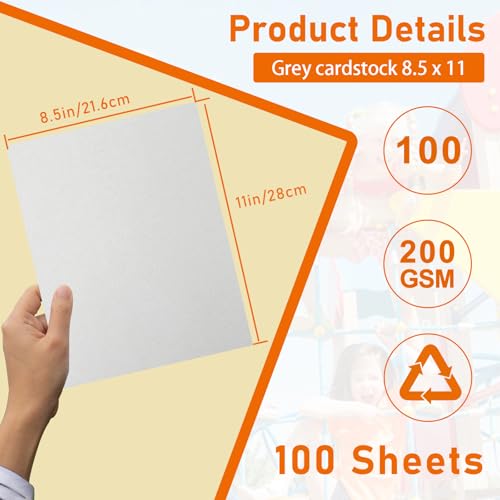 Guakicae 100 Sheets Grey Cardstock 8.5 x 11 Certificate Paper, 75lb Thick Gray Card Stock Printer Paper for Wedding, Crafting, Memus, Making Cards，Invitations - color: Grey, size: 100 Sheets