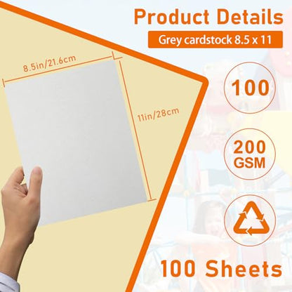 Guakicae 100 Sheets Grey Cardstock 8.5 x 11 Certificate Paper, 75lb Thick Gray Card Stock Printer Paper for Wedding, Crafting, Memus, Making Cards，Invitations - color: Grey, size: 100 Sheets