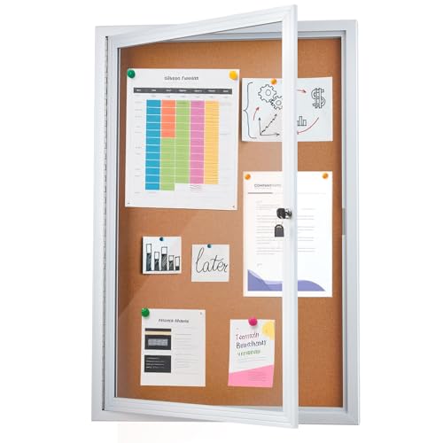 Enclosed Cork Bulletin Board 36"x24" Outdoor Weatherproof Cork Noticeboard with Locking Door Wall-Mounted Silver Aluminium Frame for Home, School, Office, Community, Hospital