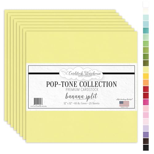 Cardstock Warehouse Pop-Tone Banana Split Yellow Cardstock Paper – 25 Sheets, 12 x 12" - 65 lb / 175 GSM Premium Yellow Card Stock for Die-cutting, Crafts, Scrapbooking, Card Making and DIY Projects - color: Banana Split