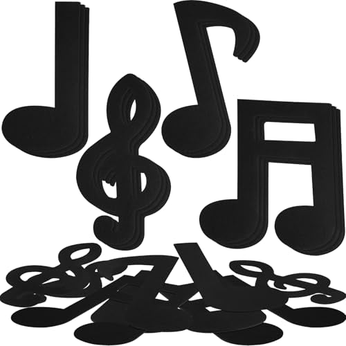 Boao 12 Pcs Large Music Notes Felt Mats 16x10 Inch - Black Musical Notes Cutouts Art Party Supplies Prop for Craft Wall Decal Birthday Baby Shower Decorations - style: Note