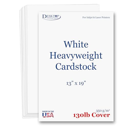 40 Sheets 13" x 19" Extra Heavy Duty Cardstock Paper – 130lb Cover (350gsm), 17pt (0.45mm) Thick Heavyweight Bright White Card Stock, Inkjet & Laser Printer Compatible, Made in USA - size: 40 Sheets