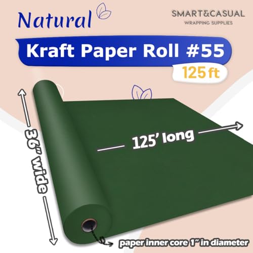 SMART&CASUAL 36" x 1,500" (125') Dark Green Kraft Craft Paper Roll for Gift Wrapping Bulletin Board Bouquet Flower Art Packing Parcel Table Covering 80GSM 55LB (Dark Green, 36" x 125') - color: Dark Green, size: 36" x 1,500" ( 125ft )