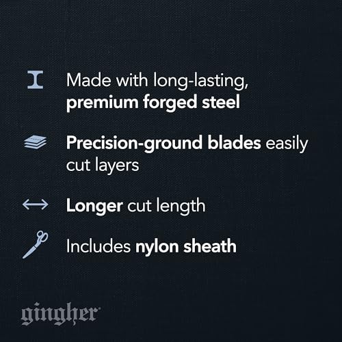 Gingher 8" Dressmaker's Fabric Scissors, Stainless Steel Shears, Sharp Knife Edge Steel Sewing Shears with Protective Sheath for Fabric Cutting and Tailoring, Chrome Plated Nickel Finish - style: 8" Dressmaker