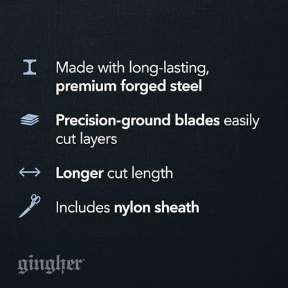 Gingher 8" Dressmaker's Fabric Scissors, Stainless Steel Shears, Sharp Knife Edge Steel Sewing Shears with Protective Sheath for Fabric Cutting and Tailoring, Chrome Plated Nickel Finish - style: 8" Dressmaker