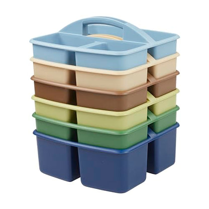 ECR4Kids 3-Compartment Small Plastic Caddy, Multipurpose Organization, Earthtone, 6-Pack - color: Earthtone