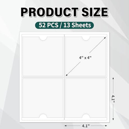 Ohuimrt Storage Bin Labels, 52 Pack, 4" x 4" Index Card | Clear Adhesive Pockets, Top Open, Tote Labels, Card Holder Organizer - size: 4" x 4"