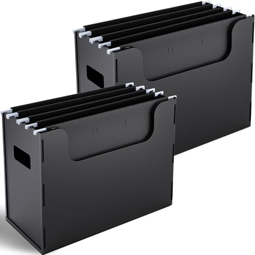 2 Pcs Portable Desktop File, Side Handles, Filing Organizer, Hanging File Folders, Letter Size for Schools Office Home (Black) - color: Black