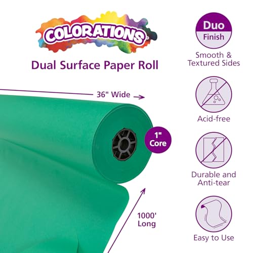Colorations Dual Surface Paper Roll, Bright Green, 36" x 1000', Textured Paper, Classroom Craft & Art Supplies, Bulletin Board, Gift Wrapping, Chalkboard Wallpaper - color: Bright Green