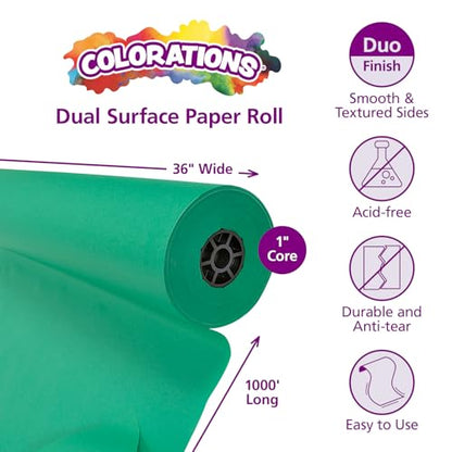Colorations Dual Surface Paper Roll, Bright Green, 36" x 1000', Textured Paper, Classroom Craft & Art Supplies, Bulletin Board, Gift Wrapping, Chalkboard Wallpaper - color: Bright Green